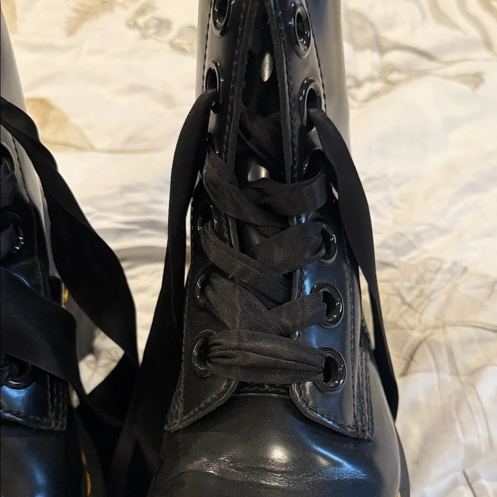 Dr. Martens Black Combat Boots with Yellow Stitching - Picture 7 of 7